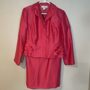 Shomi by Miller Shor Womens Silk 2 Piece Skirt Suit Set 10 Petite Pink‎ Ruffle